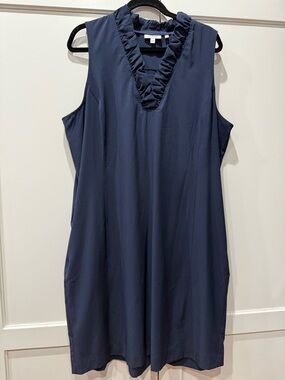 Chico’s Zenergy® UPF V-Neck Ruffle Dress. Navy Blue